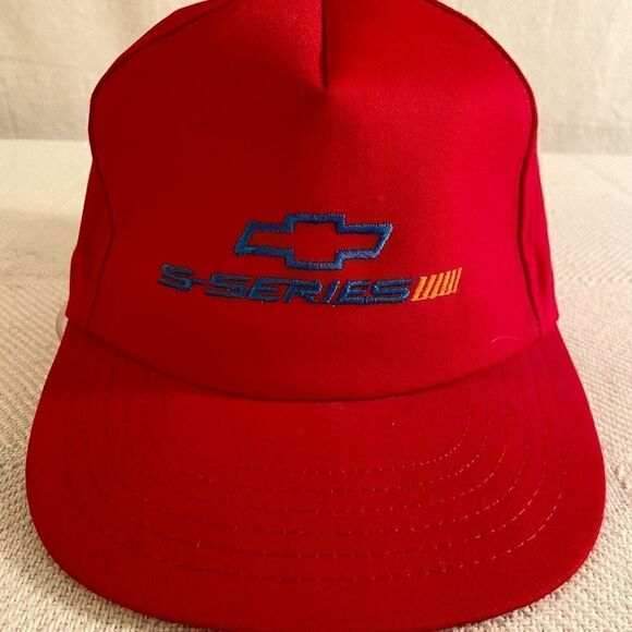 VINTAGE 80s S Series Chevrolet Snapback Hat P Cap Red Neon Embroidered Logo EUC. - Picture 1 of 9